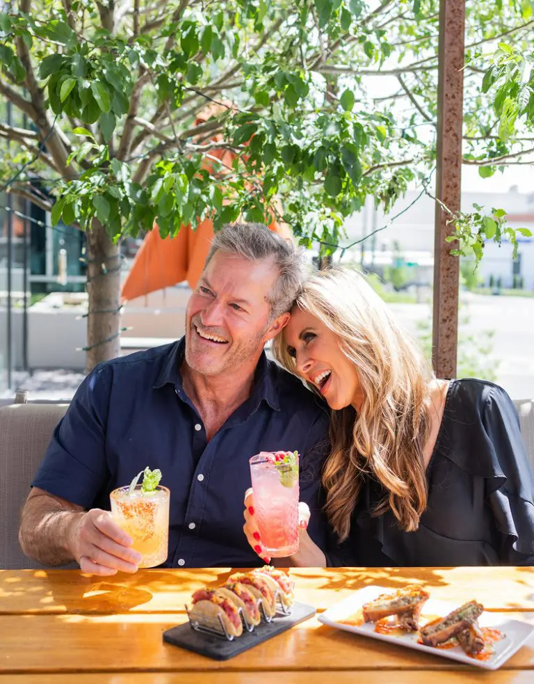 A couple having lunch and smiling