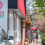 Cherry Creek Arts District street view with shoppers.