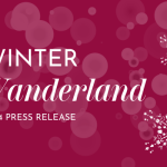 Winter Wanderland 2024 press release with snowflake graphics on a red background.