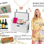 May shopping guide: Kendra Scott jewelry, Yeti cooler, wine, and Veronica Beard handbag.