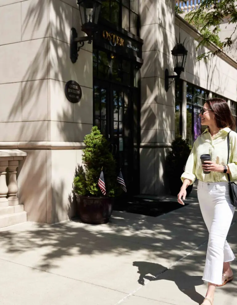 Woman walking down a street
