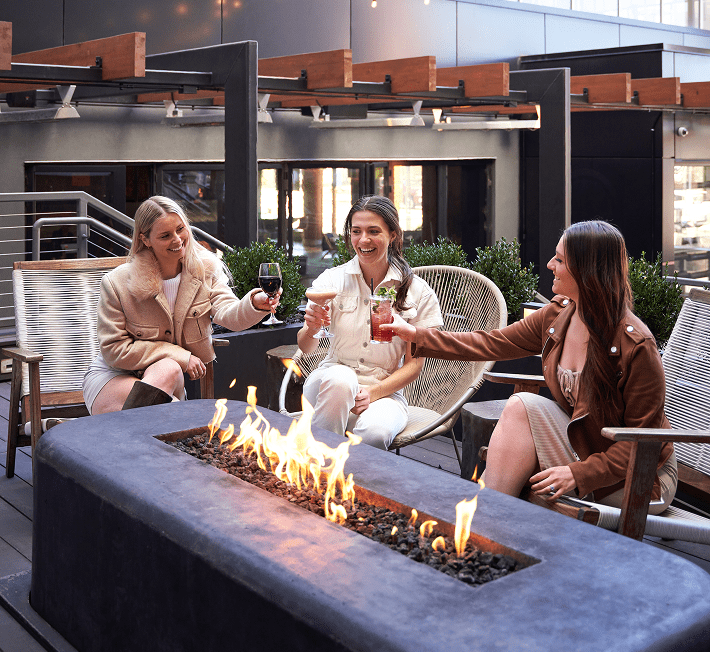 People around a fire pit