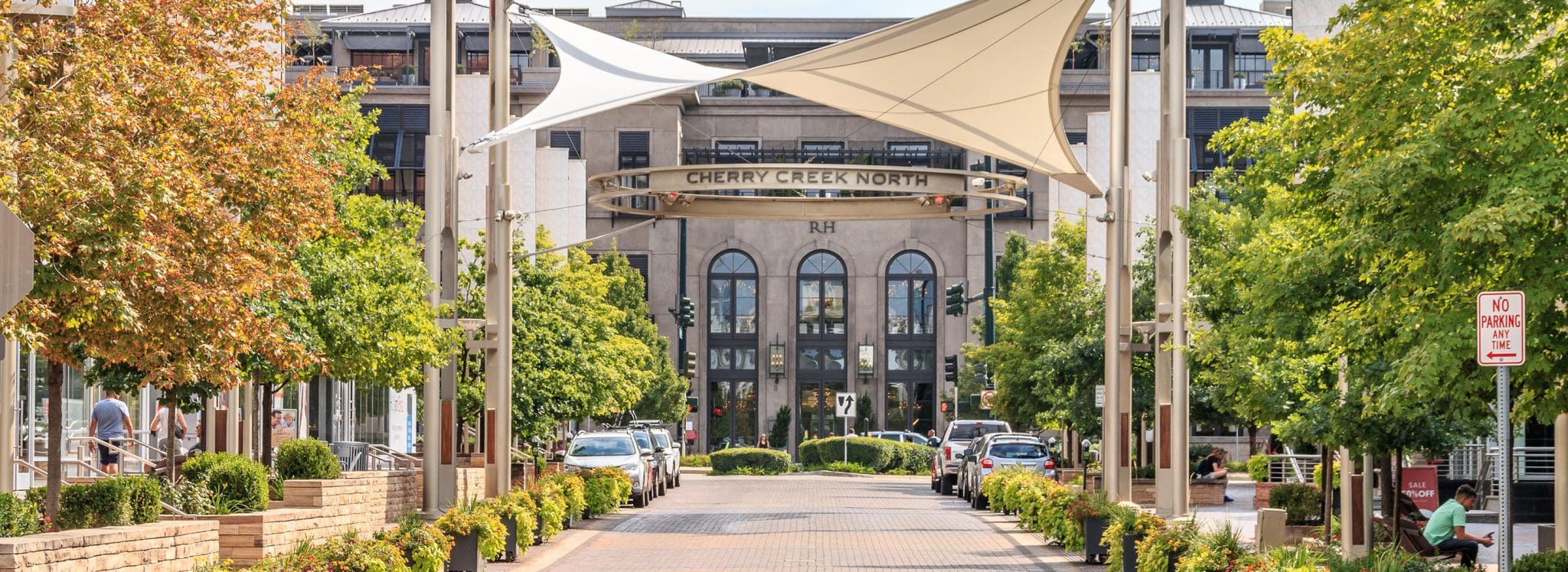 Cherry Creek North street view in Denver, Colorado with RH store.