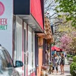 Cherry Creek Arts District street view with shoppers.