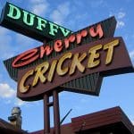 Duffy's Cherry Cricket restaurant sign with neon lights