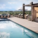 Rooftop pool at one of Colorado's best hotels with mountain views.