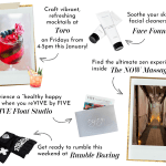 January wellness guide featuring mocktails, skincare, massage, float studio, and Rumble Boxing.