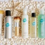Sinless Sun sunless tanning products on a bed of shells.