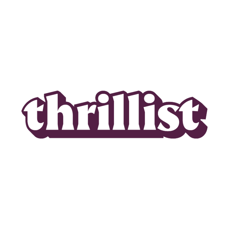 Thrillist logo with a stylized, retro font and a purple outline.