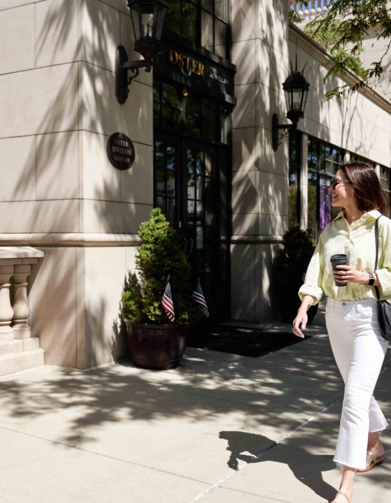 Woman walking down a street