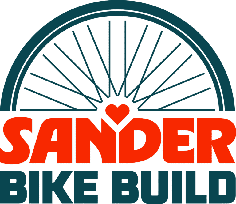 Sander Bike Build logo with a bicycle wheel and heart